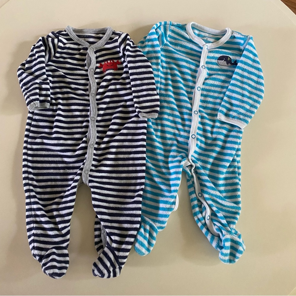 Carter’s Terry Cloth Striped Baby Onesies - set of 2 (6 months)